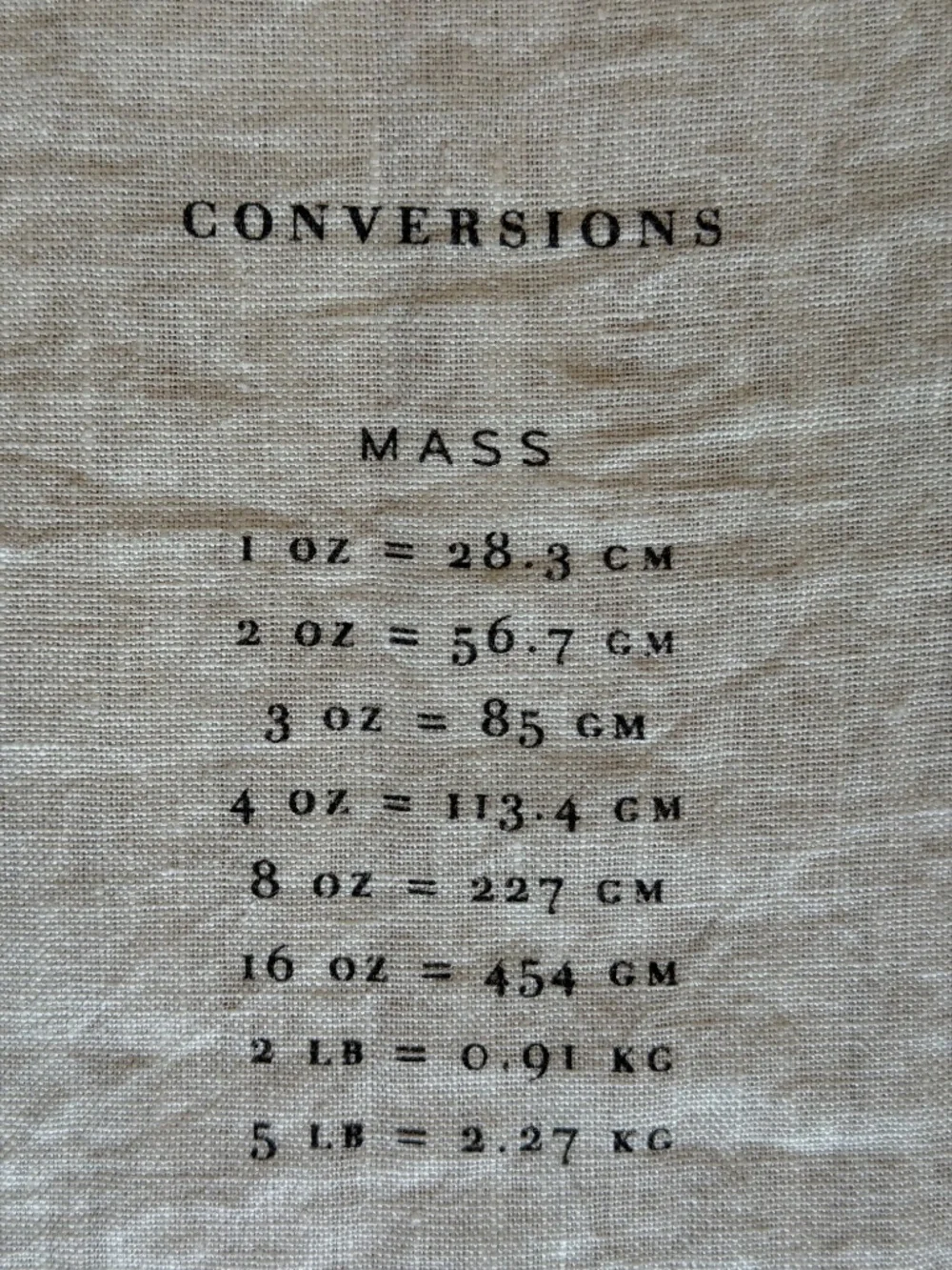 Sir/Madam “Measures” 100% Pure Linen Cooking Conversion Tea Towel NWOT